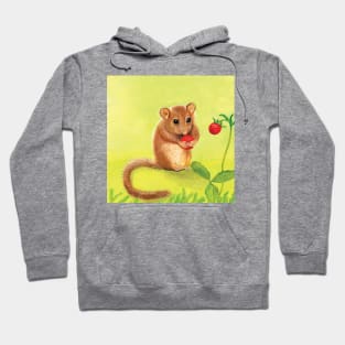 Hazel (or Common) dormouse eating woodland strawberry Hoodie